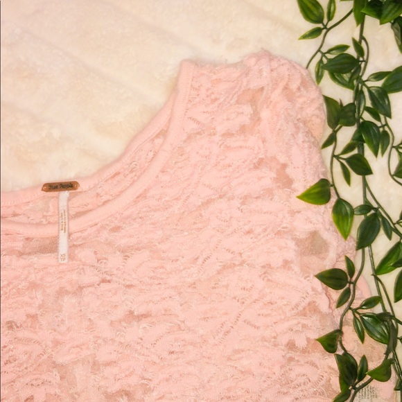 Free People mesh sheer pink lace top - Picture 2 of 4